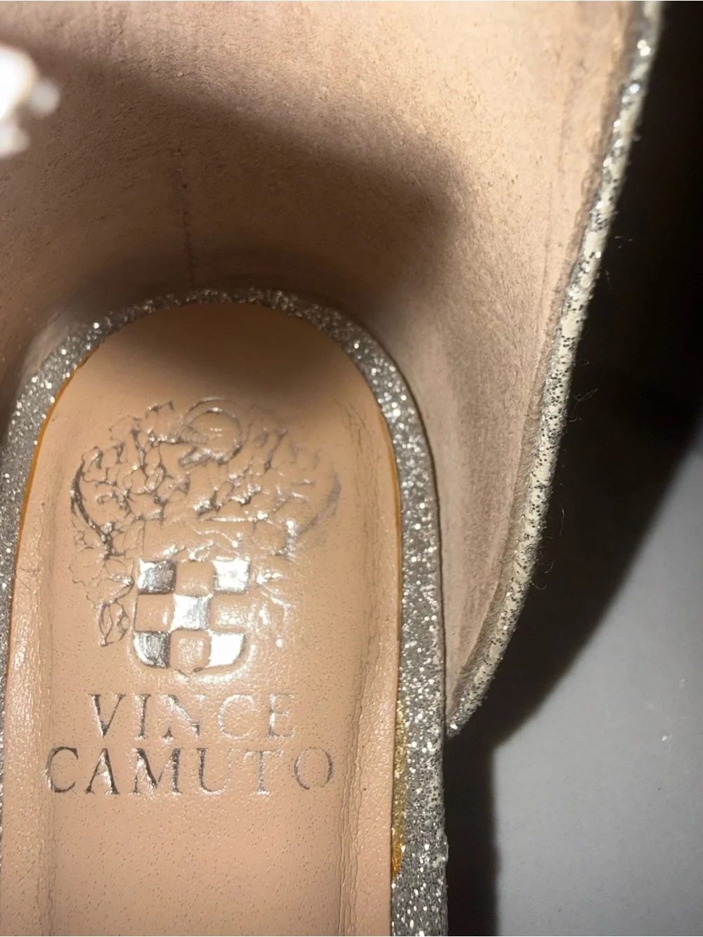 Girls Vince Camuto Silver Glitter Ankle-Strap Block Heel Sandals
